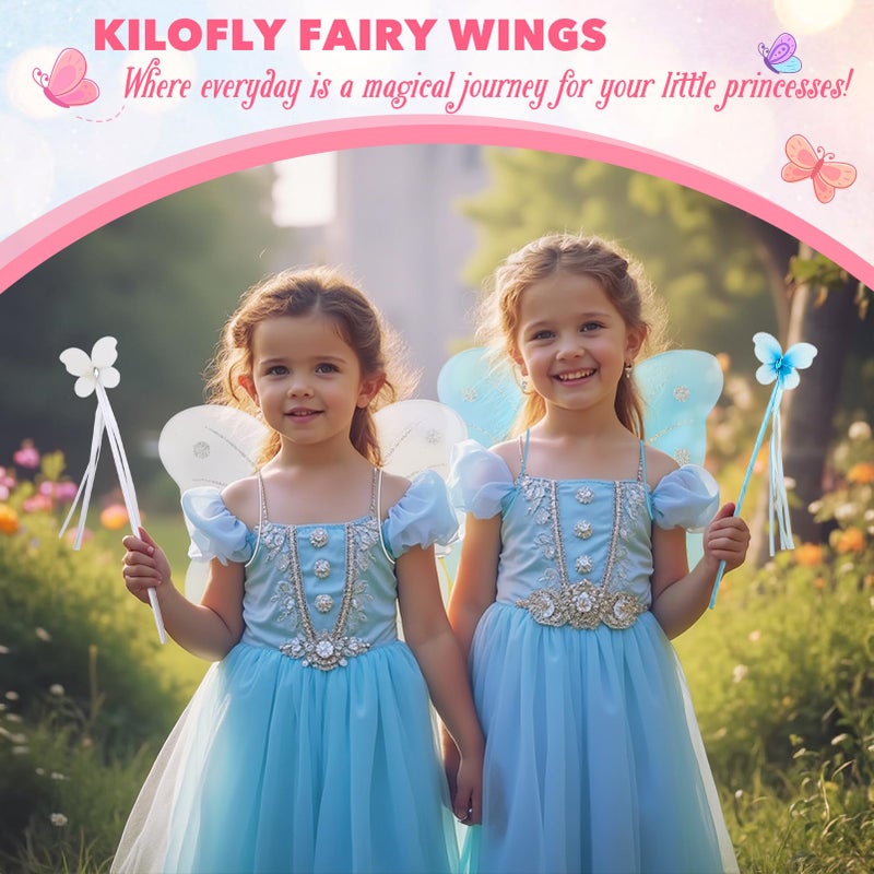 kilofly 6 Sets Angel Butterfly Wings Fairy Wands Princess Dress Up Costume - Image 5